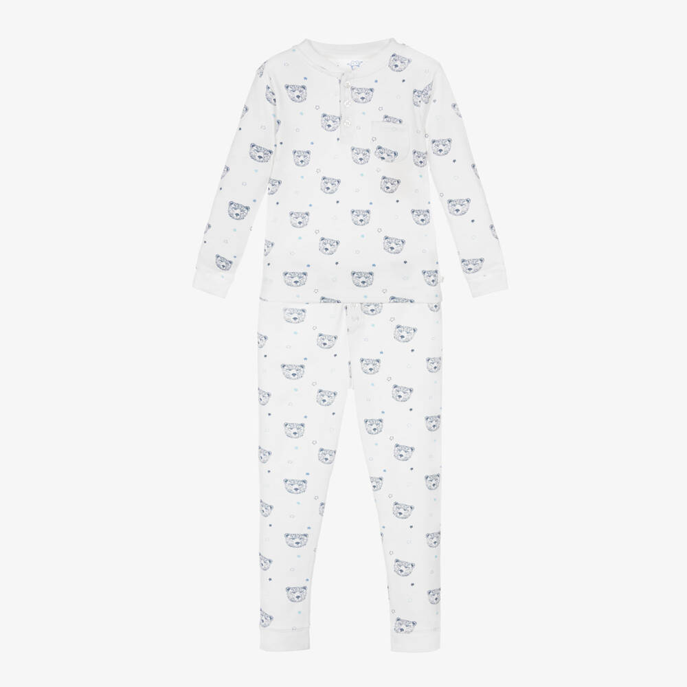 Marie-Chantal-Boys White & Blue Bear Print Cotton Pyjamas | Childrensalon