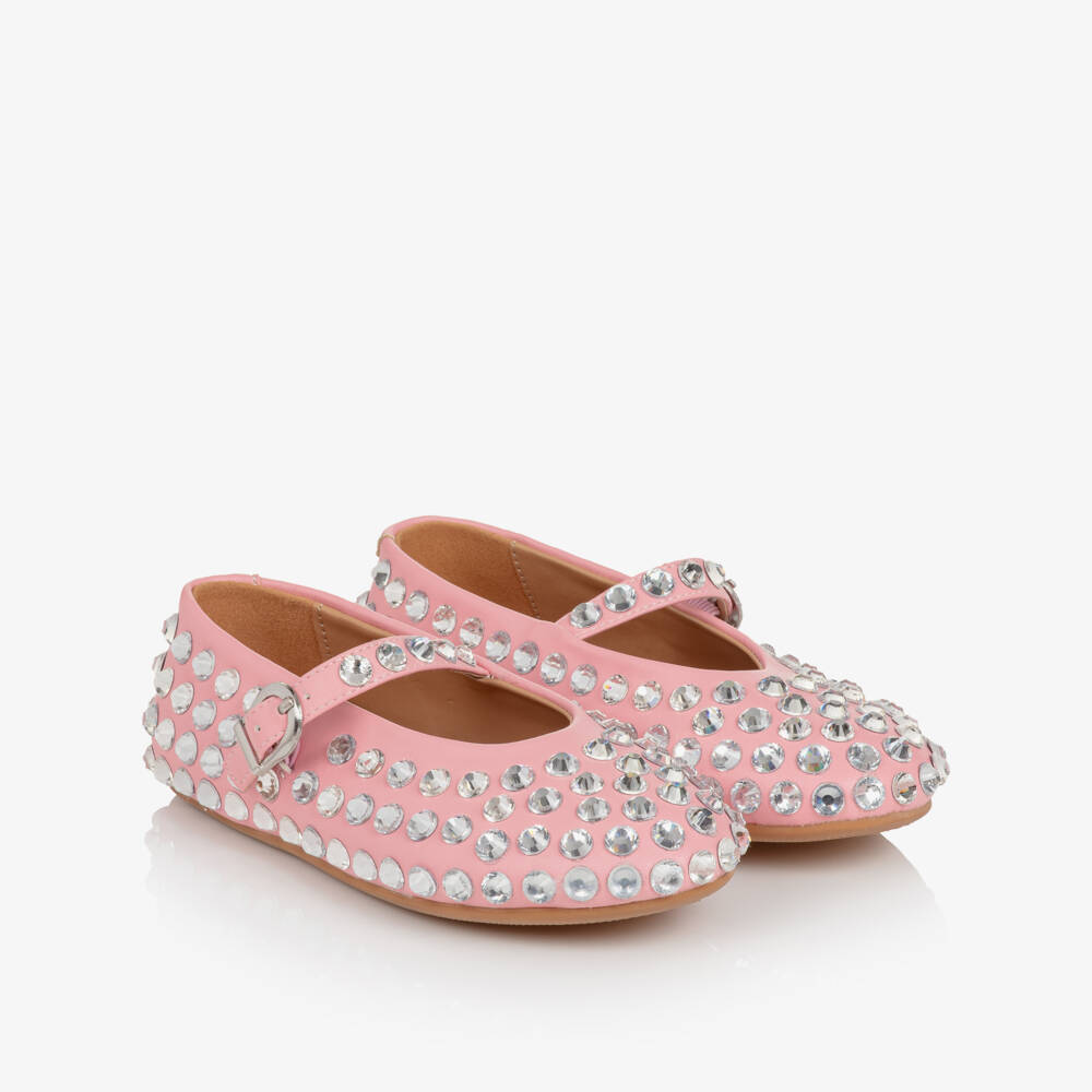 Marlo Kids-Girls Pale Pink Diamanté Ballerina Pumps | Childrensalon