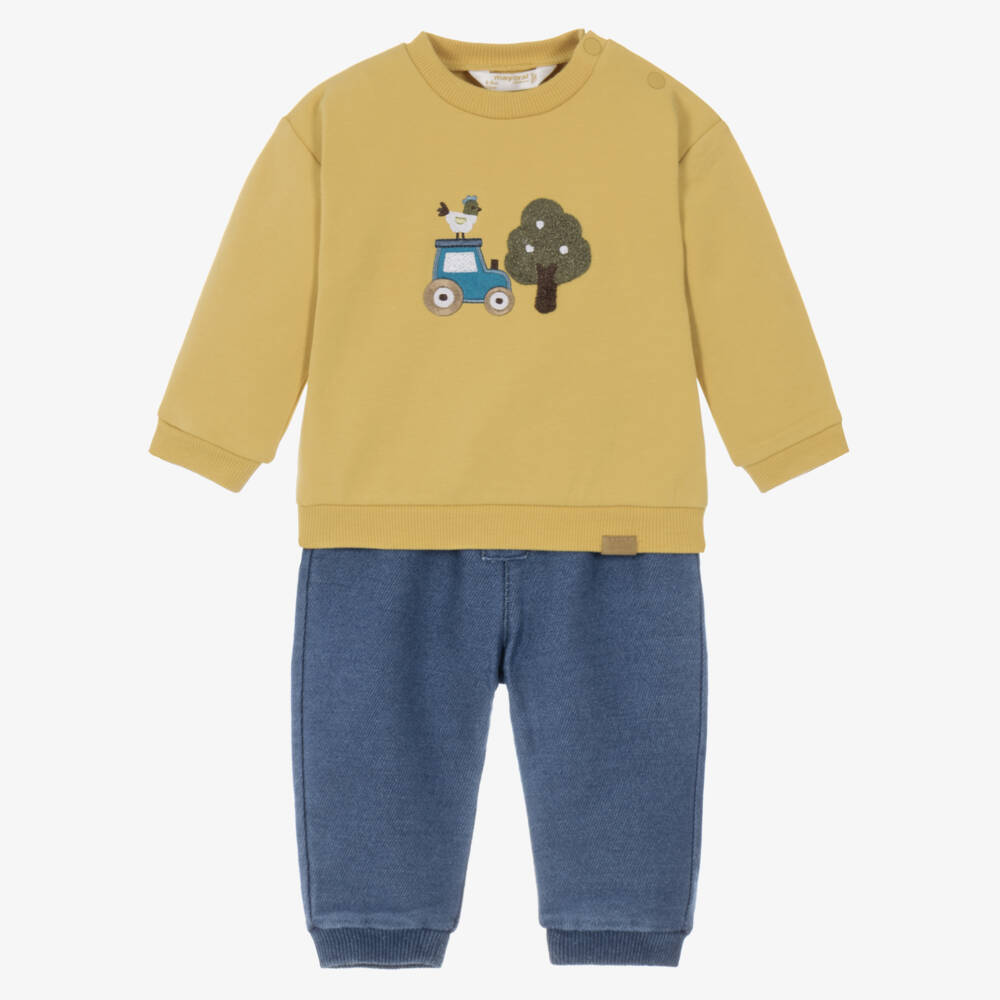 Mayoral Newborn-Baby Boys Yellow & Blue Farm Trouser Set | Childrensalon