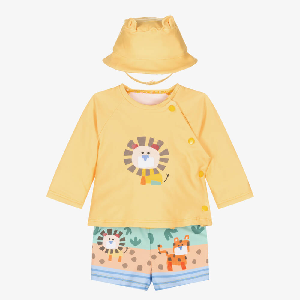 Mayoral Newborn-Baby Boys Yellow Lion Print Beach Set | Childrensalon