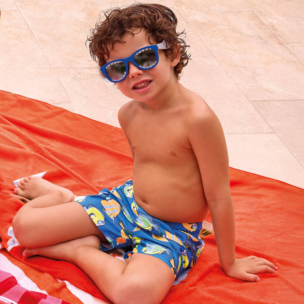 Mayoral-Boys Blue Swim Shorts with Fish Print | Childrensalon