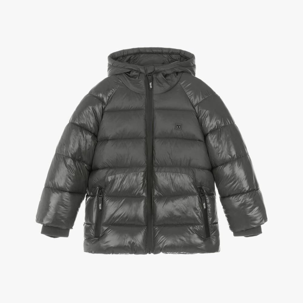 Mayoral-Boys Grey Hooded Puffer Jacket | Childrensalon