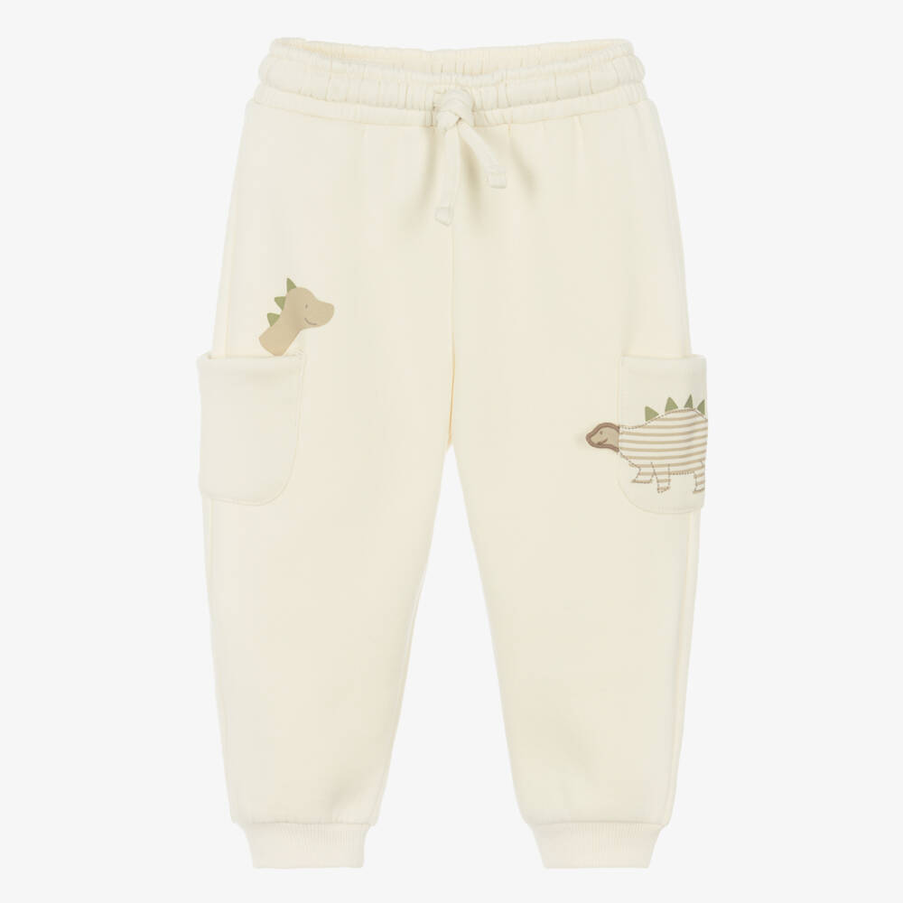 Mayoral-Boys Ivory Cotton Jersey Dino Joggers | Childrensalon