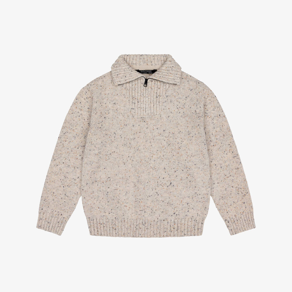 Mayoral Nukutavake-Boys Light Beige Donegal Knit Sweater with Quarter Zip | Childrensalon