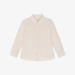 Mayoral-Boys White & Orange Striped Cotton Shirt | Childrensalon