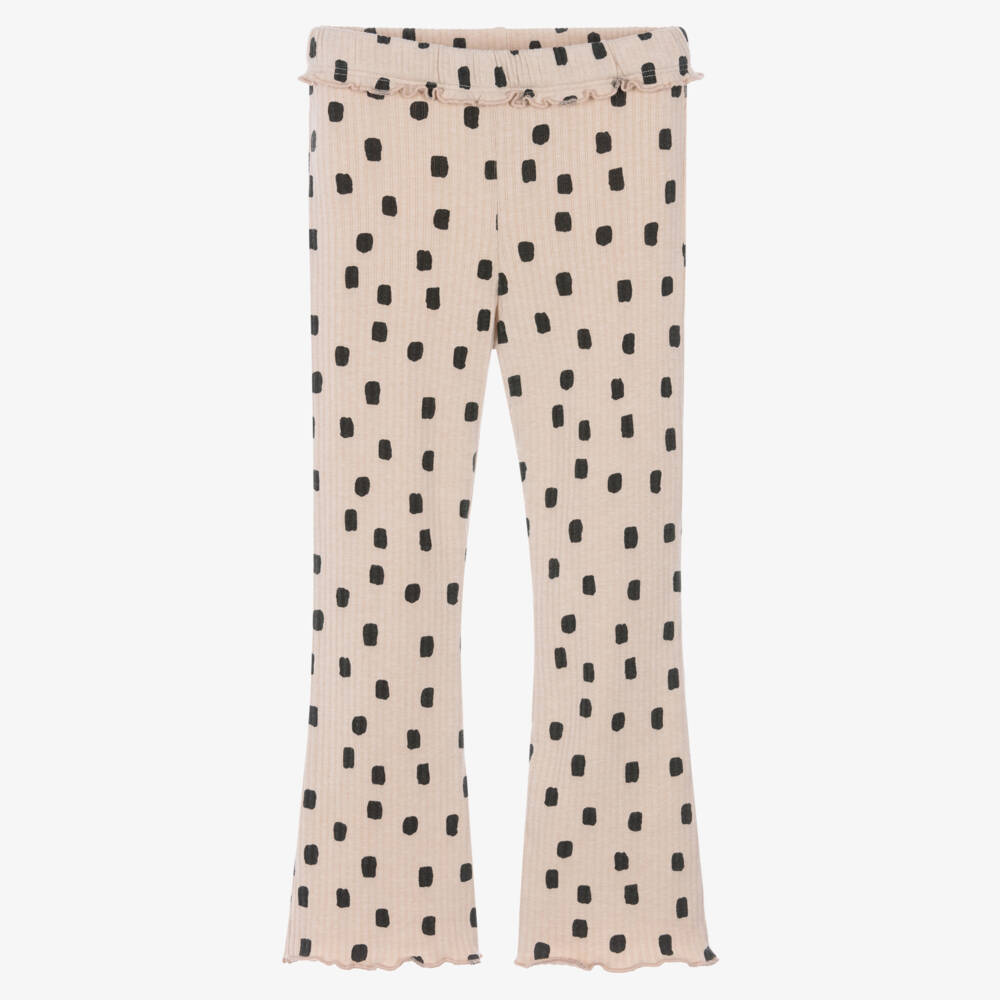Mayoral-Girls Beige & Black Ribbed Jersey Leggings | Childrensalon