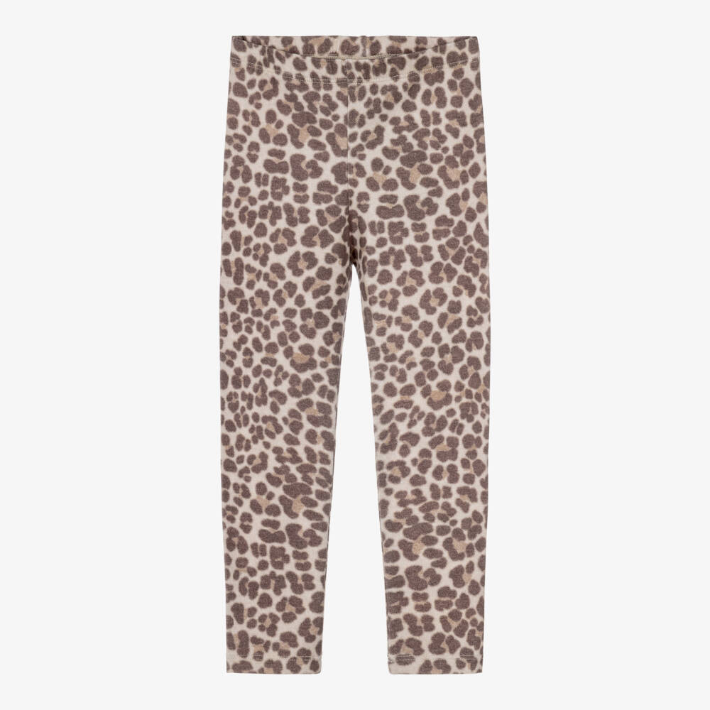 Mayoral-Girls Brown Cotton Leopard Print Leggings | Childrensalon