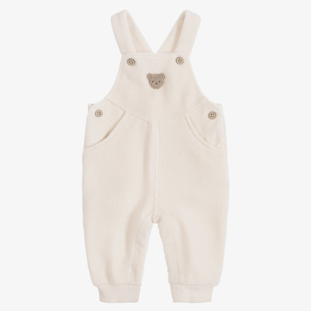 Mayoral Newborn-Ivory Velour Corduroy Baby Dungarees | Childrensalon