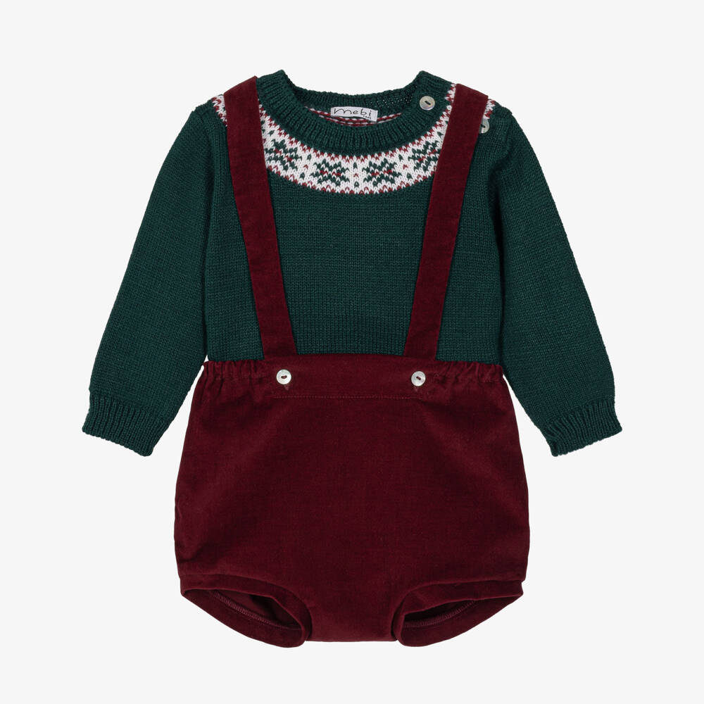 Mebi-Baby Boys Green & Red Shorts Set with Fair Isle Design | Childrensalon