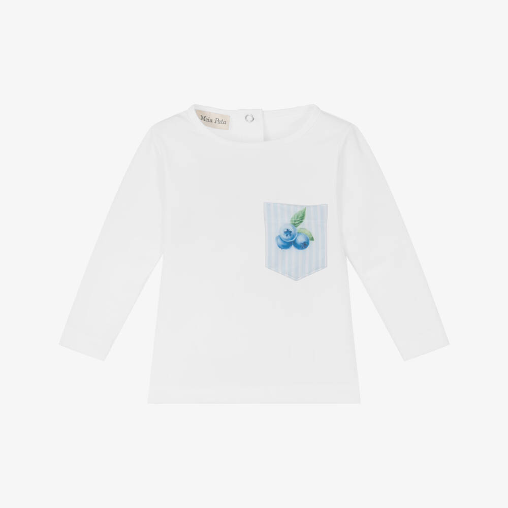 Meia Pata-Boys White Blueberry Print Swim Top (UPF50+) | Childrensalon