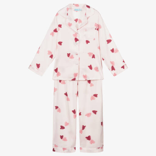 Mini Lunn-Girls Pink Satin Hearts Pyjamas | Childrensalon