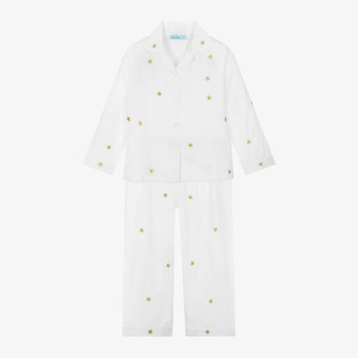 Mini Lunn-Girls White & Gold Star Cotton Pyjamas | Childrensalon