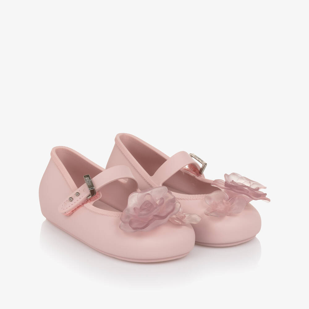 Mini Melissa-Girls Pale Pink Flower Jelly Shoes | Childrensalon