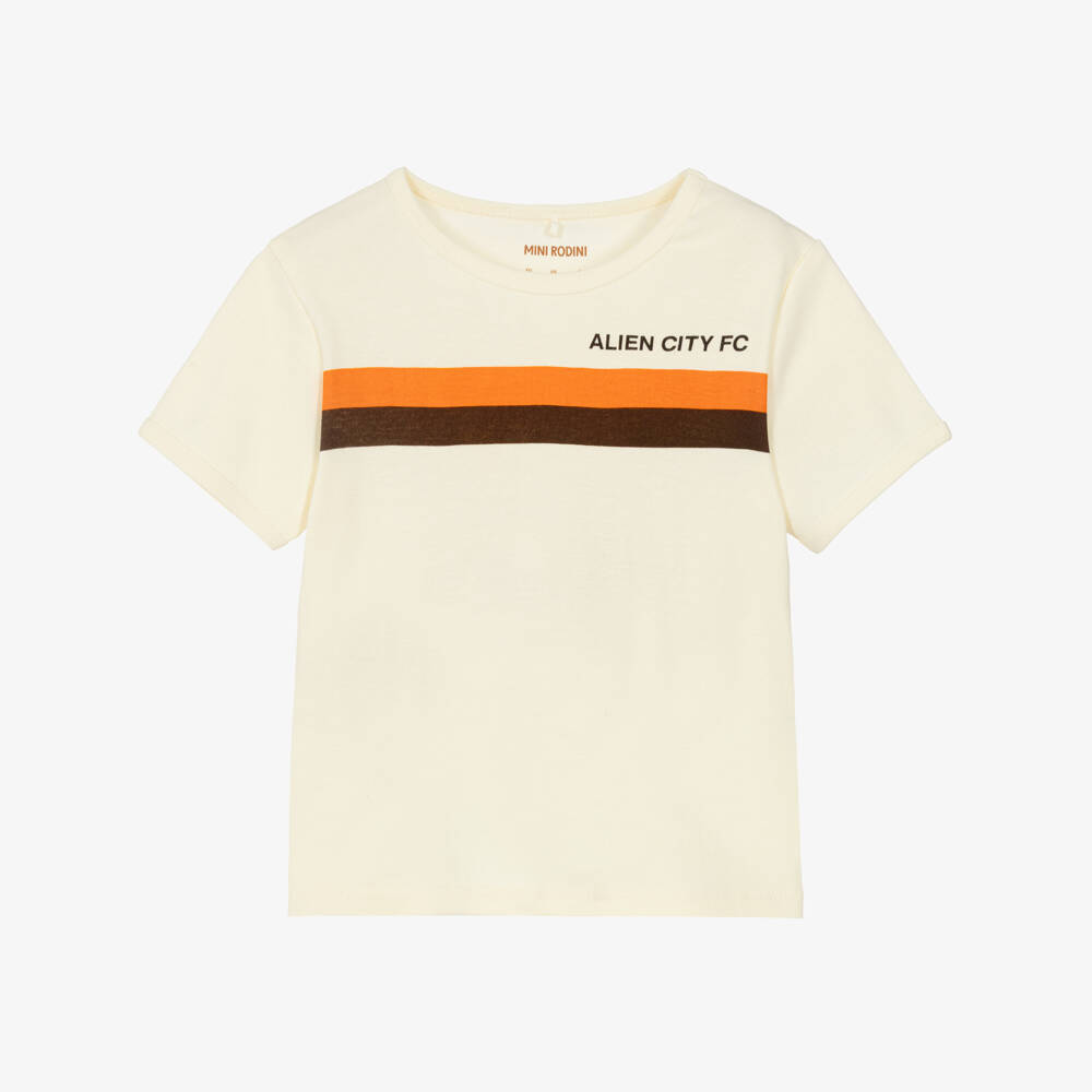 Mini Rodini-Boys Ivory Alien City FC T-Shirt | Childrensalon