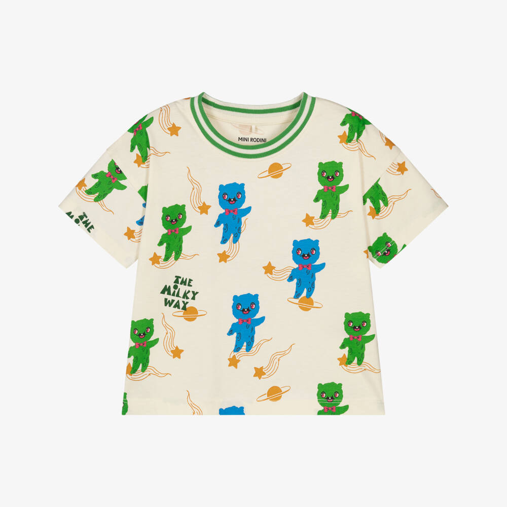 Mini Rodini-Boys Ivory Organic Cotton Alien Print T-Shirt | Childrensalon