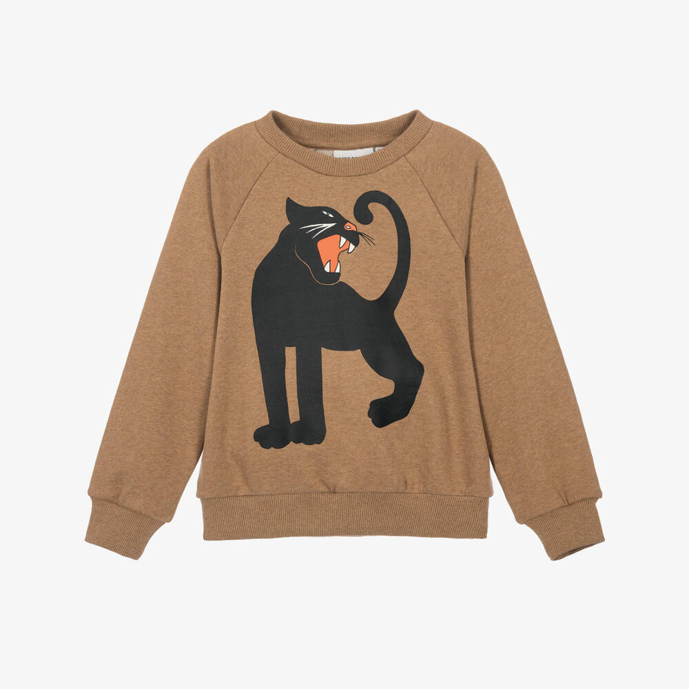 Mini Rodini-Boys Sand Brown Sweatshirt with Panther Print  | Childrensalon