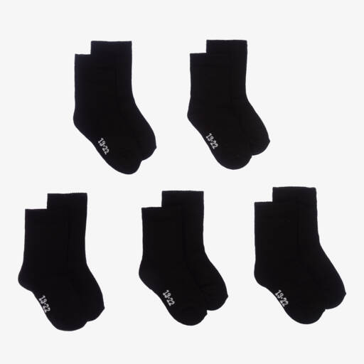 Minymo-Black Cotton Socks (5 Pack) | Childrensalon