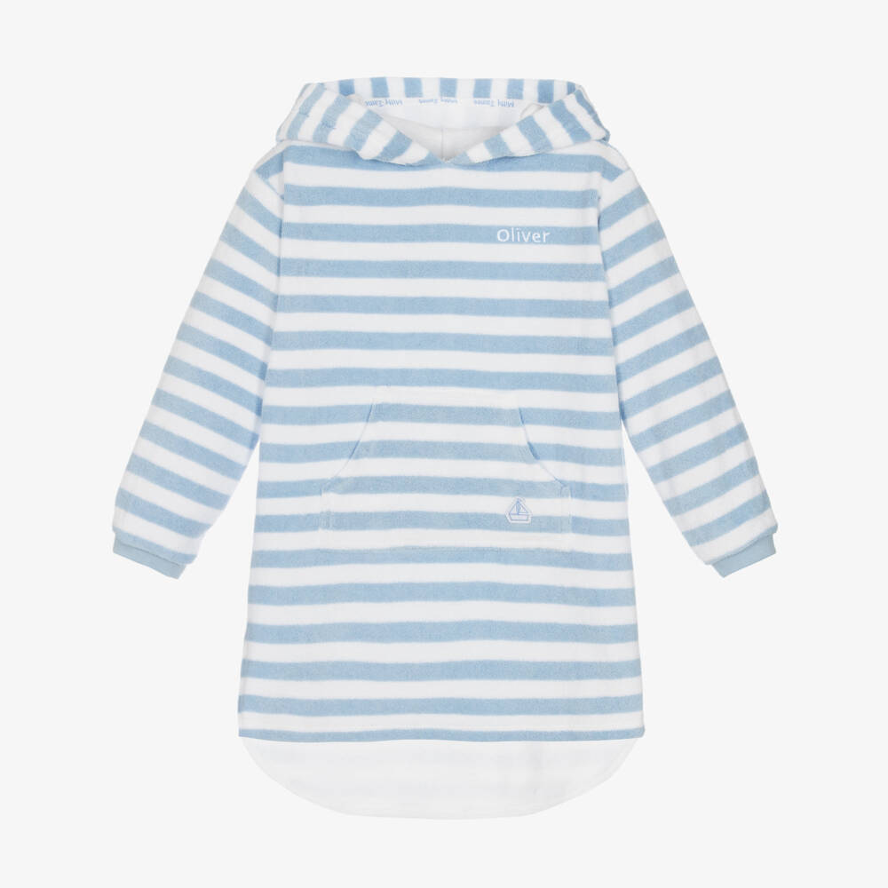 Mitty James-Personalised Pale Blue & White Stripe Cotton Towelling Robe | Childrensalon