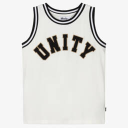 Molo-Boys White Organic Cotton Basketball Top | Childrensalon
