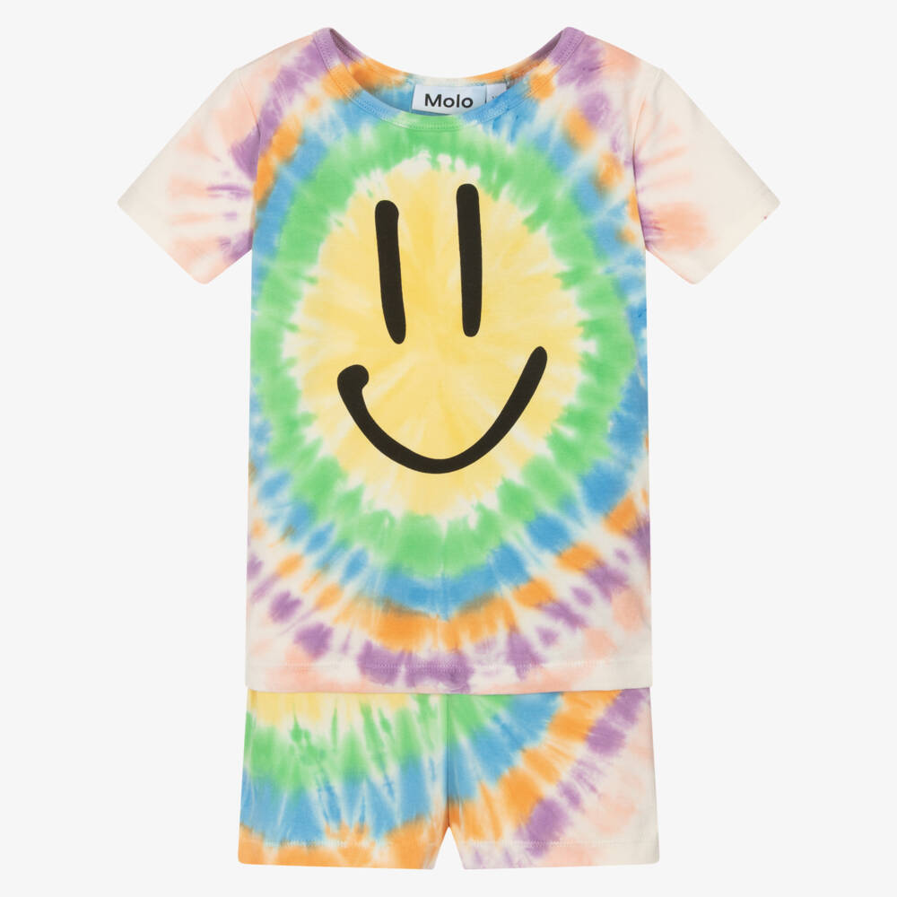 Molo-Yellow Organic Cotton Tie Dye Print Short Pyjamas | Childrensalon