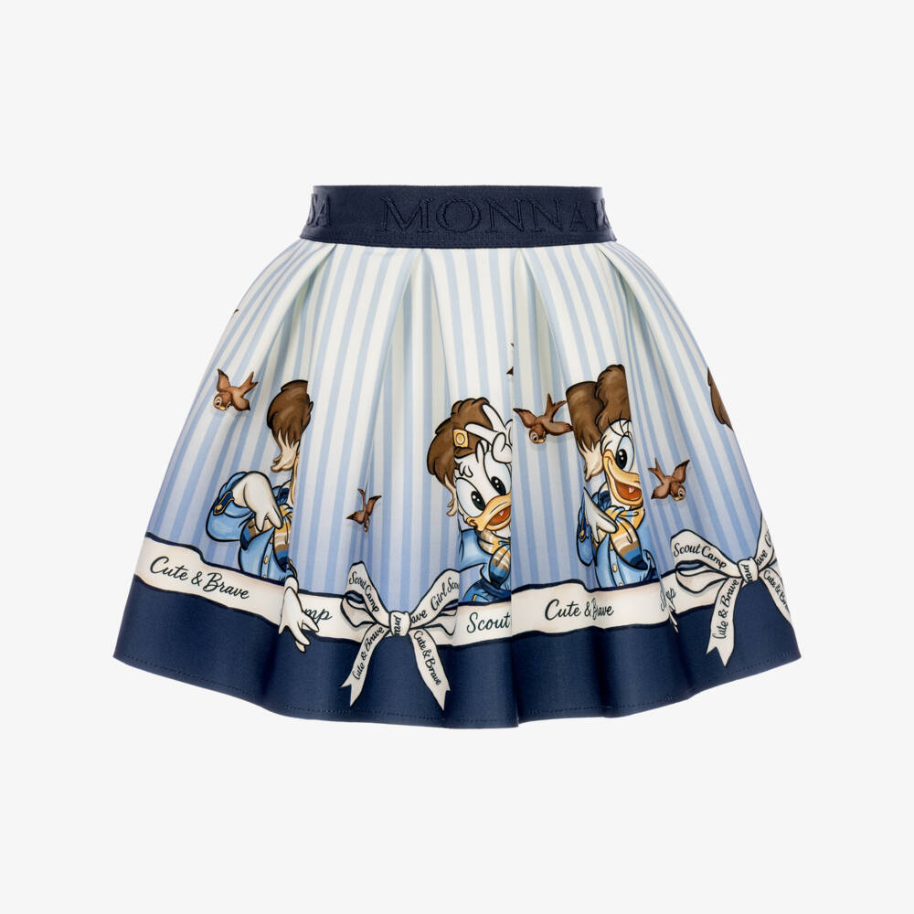 Monnalisa-Girls Blue & White Striped Disney Skirt | Childrensalon