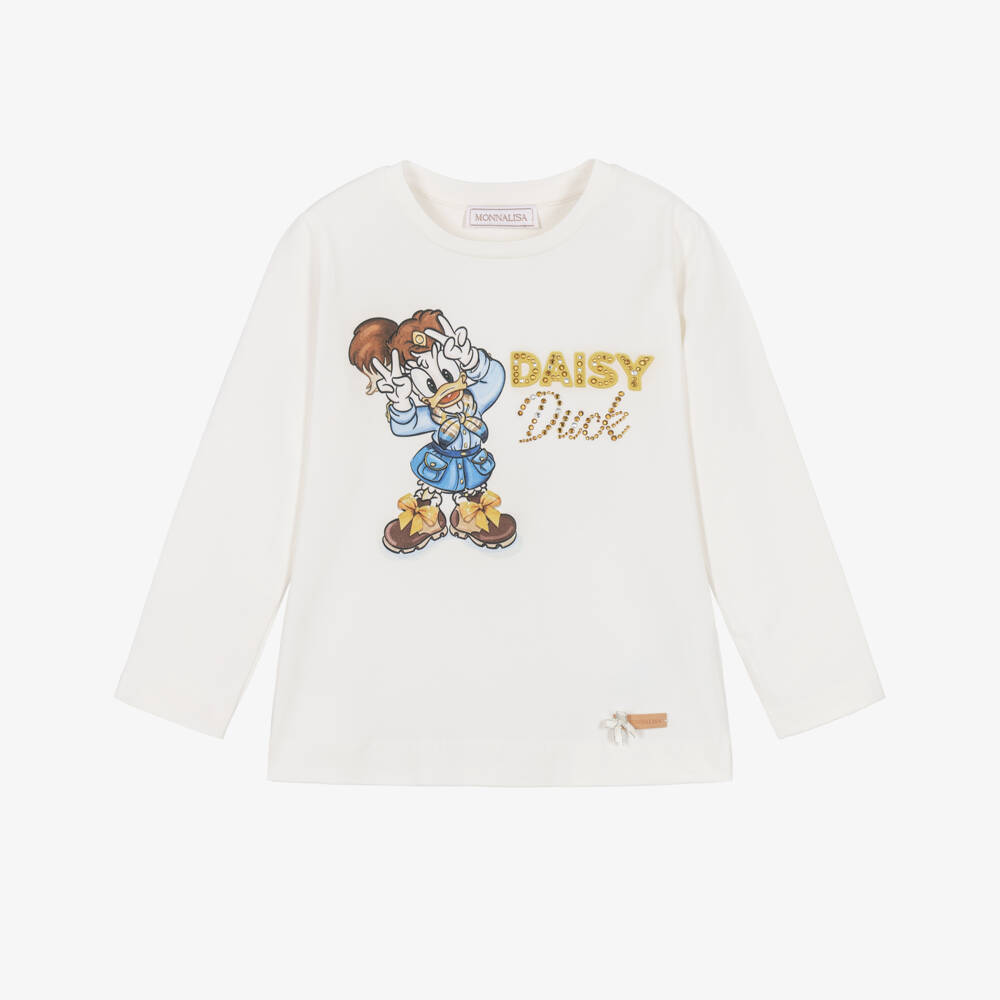 Monnalisa-Girls Ivory Disney Top with Daisy Duck | Childrensalon
