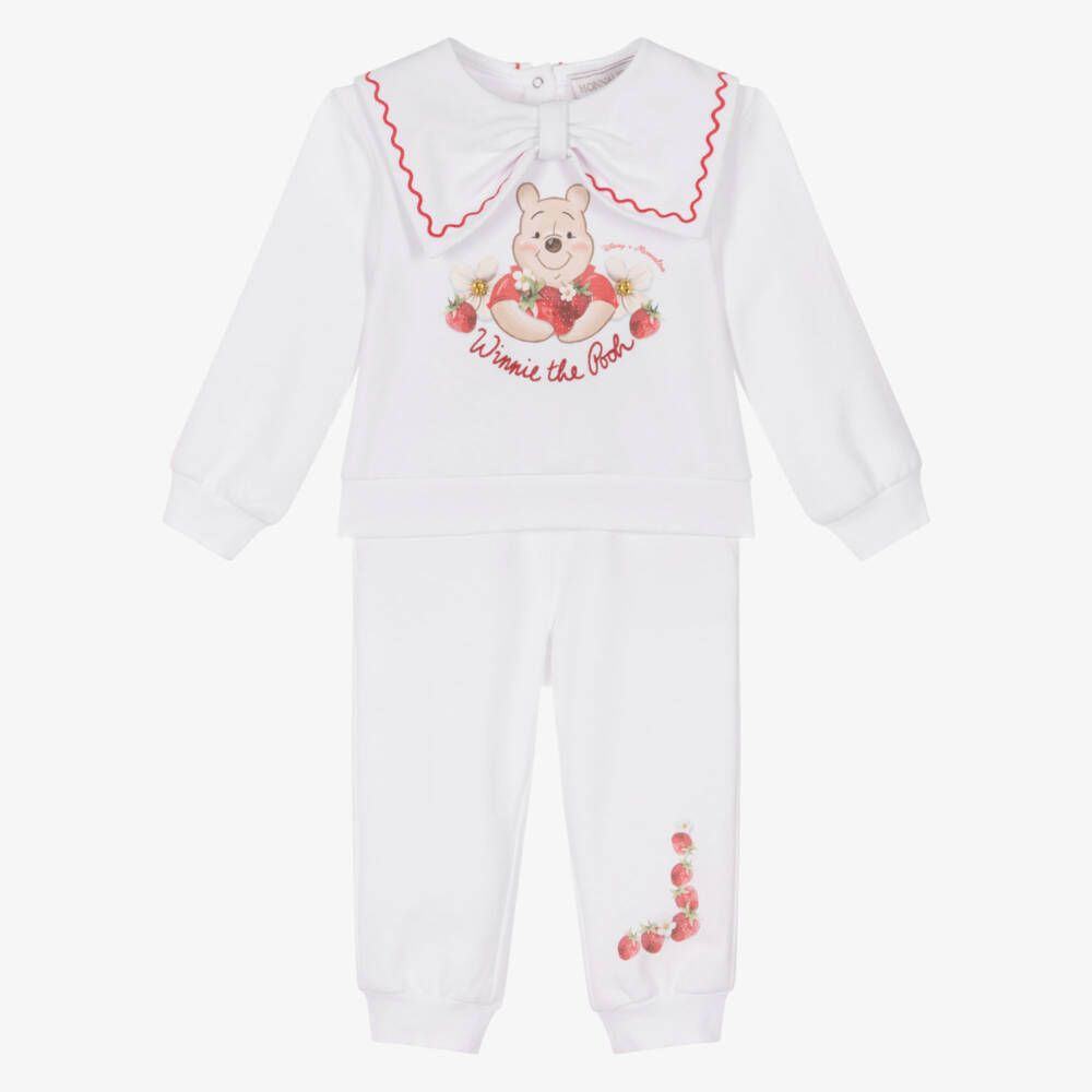 Monnalisa-Girls White Cotton Winnie The Pooh Strawberry Tracksuit | Childrensalon