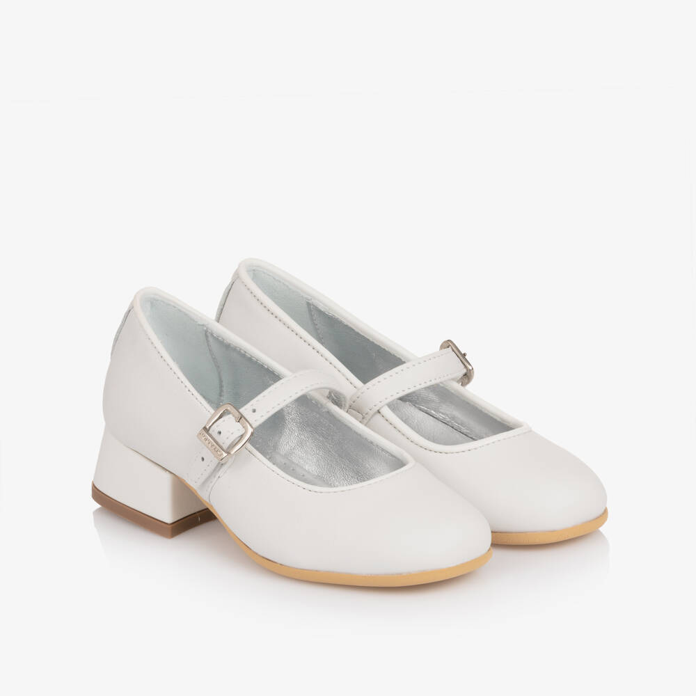 Monnalisa-Girls White Leather Mary Jane Shoes | Childrensalon