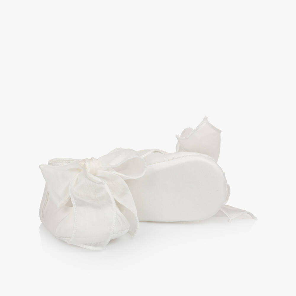 Monnalisa-Girls White Satin & Organza Bow Pre-Walkers | Childrensalon