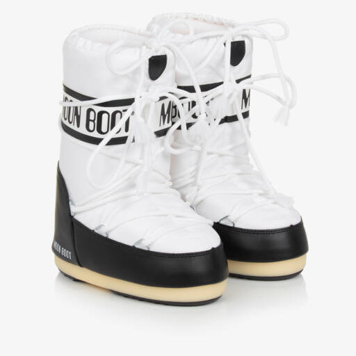 Moon Boot-White & Black Icon Snow Boots | Childrensalon