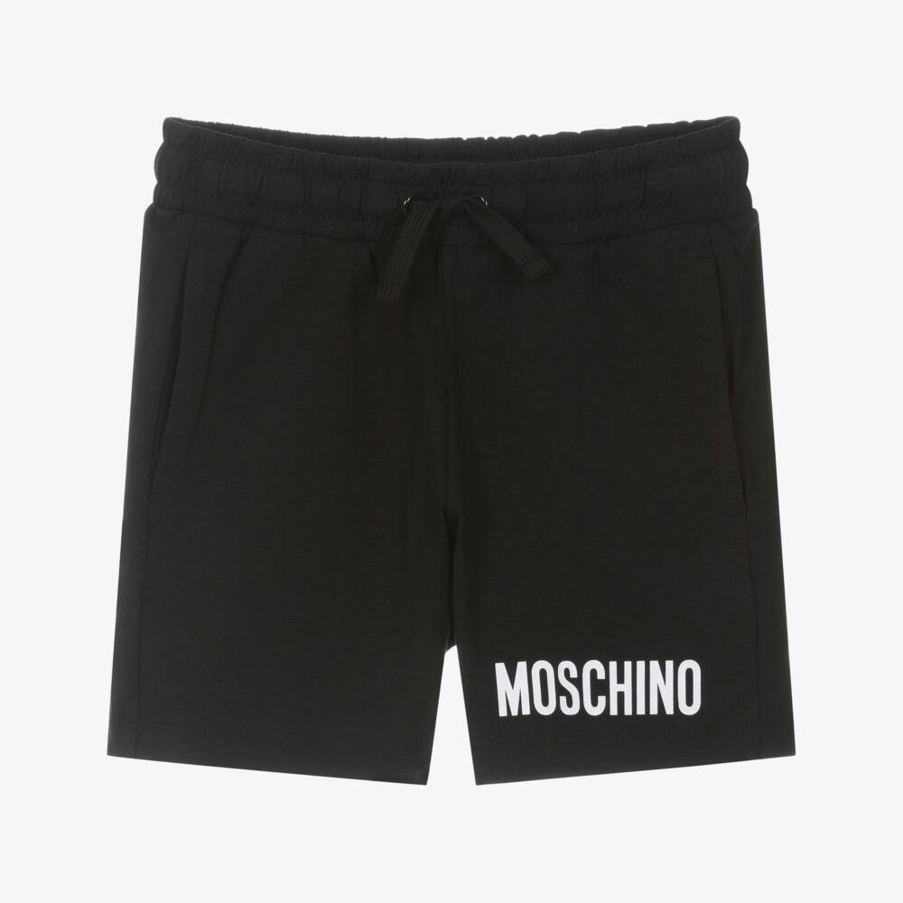 Moschino-Boys Black Wordmark Logo Cotton Shorts | Childrensalon