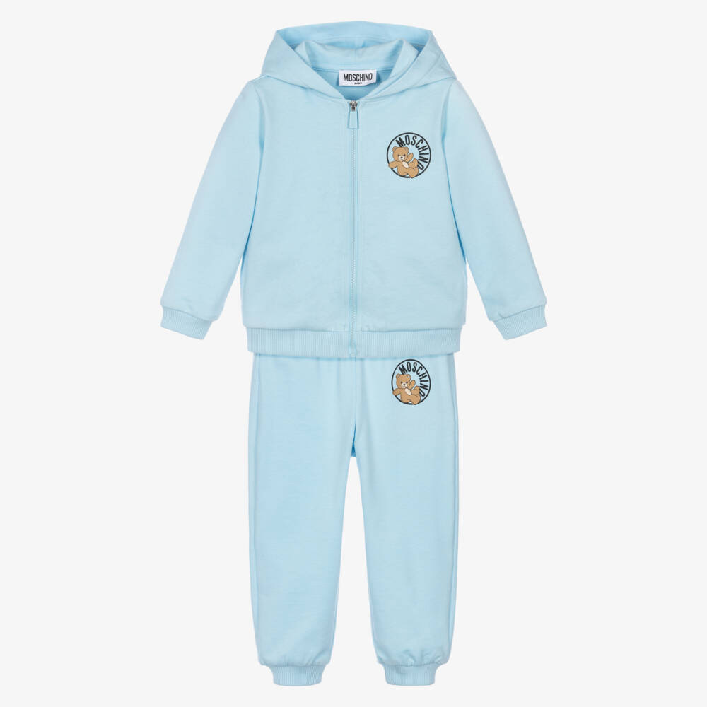 Moschino-Pale Blue Cotton Jersey Circular Logo Tracksuit | Childrensalon