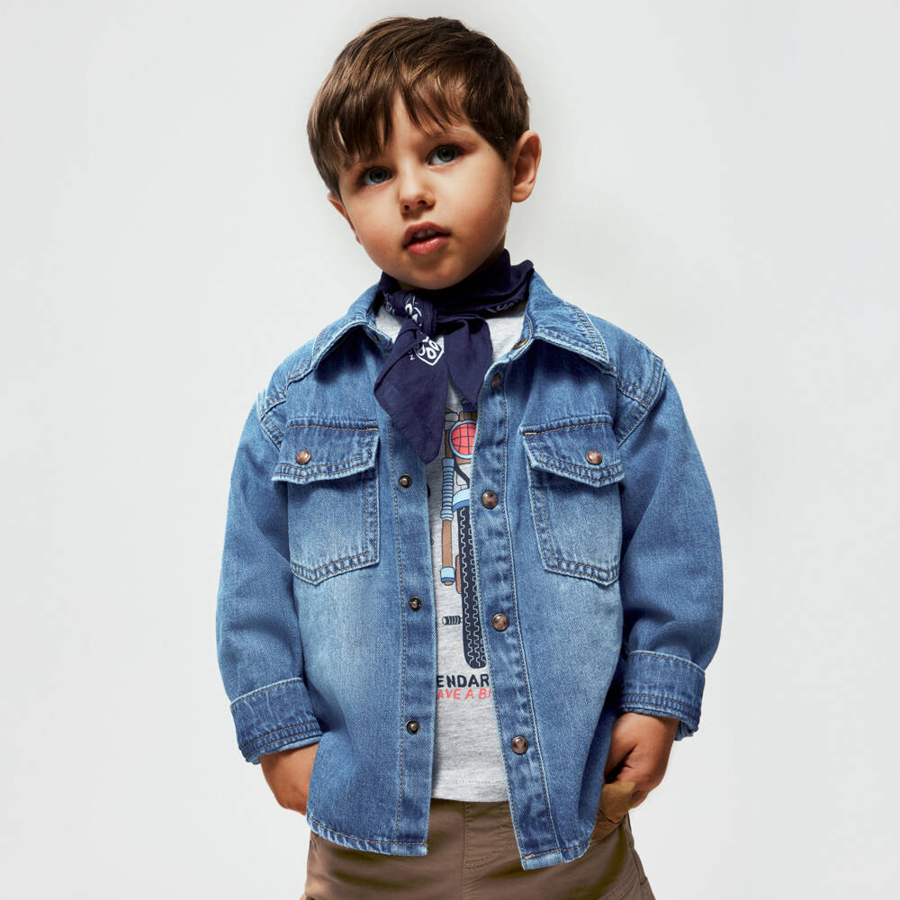 NAME IT-Boys Blue Washed Denim Overshirt | Childrensalon
