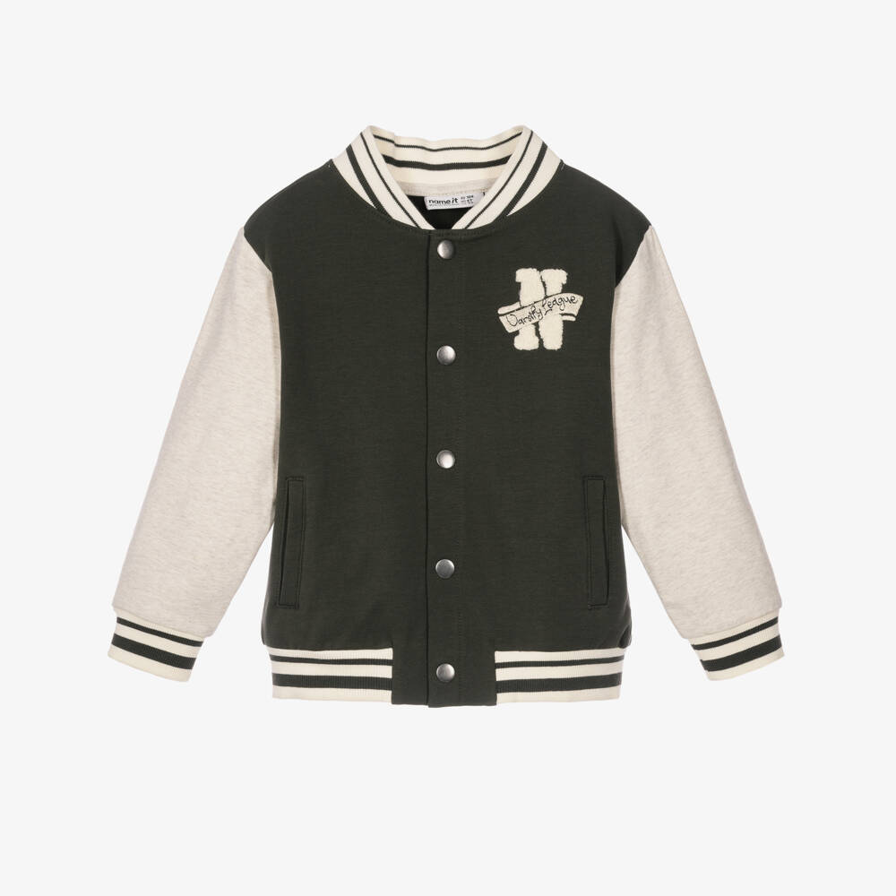 NAME IT-Boys Dark Moss Green Varsity Jacket | Childrensalon