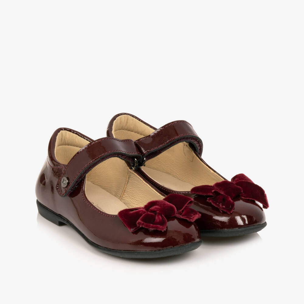 Naturino-Girls Burgundy Patent Leather Shoes with Velvet Bows | Childrensalon
