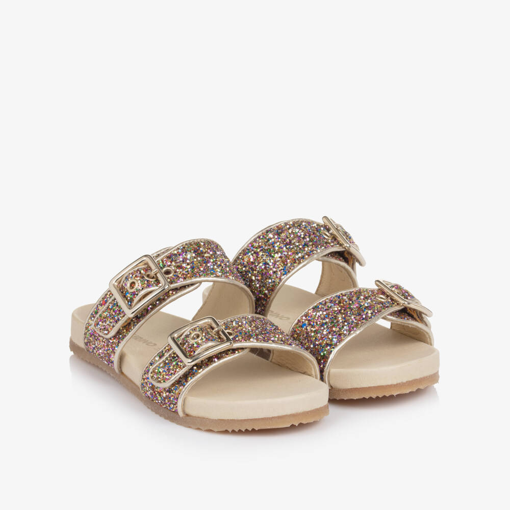 Naturino-Girls Glitter Embellished Gold Sliders | Childrensalon