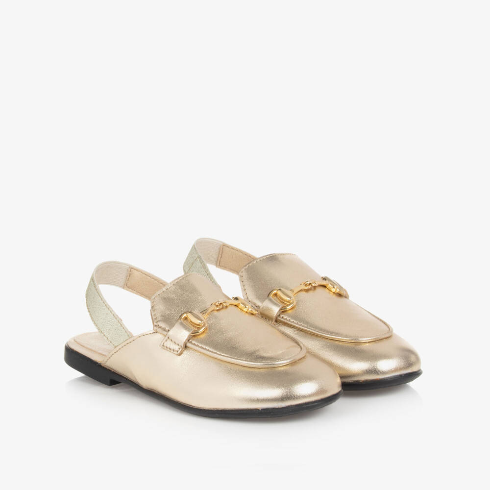 Naturino-Girls Gold Leather Slingback Loafers | Childrensalon
