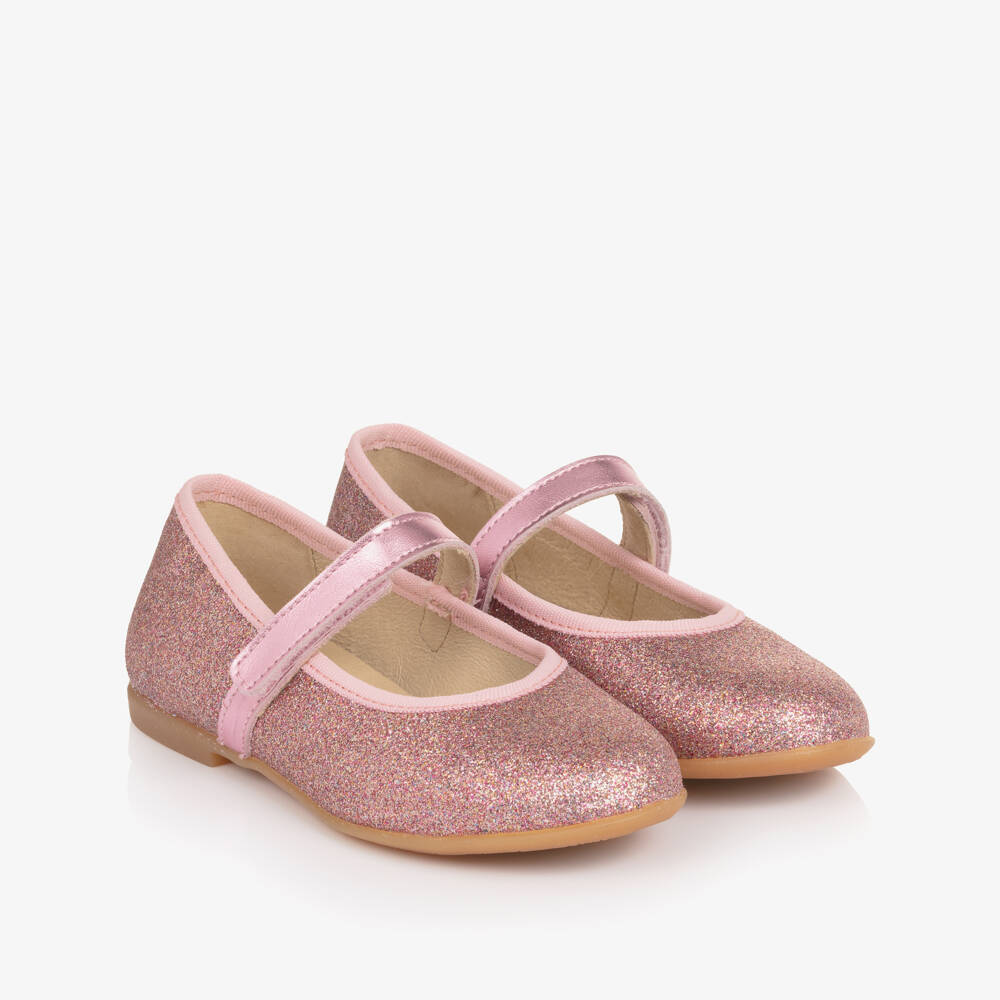 Naturino-Girls Pink Glitter Leather Mary Jane Shoes | Childrensalon