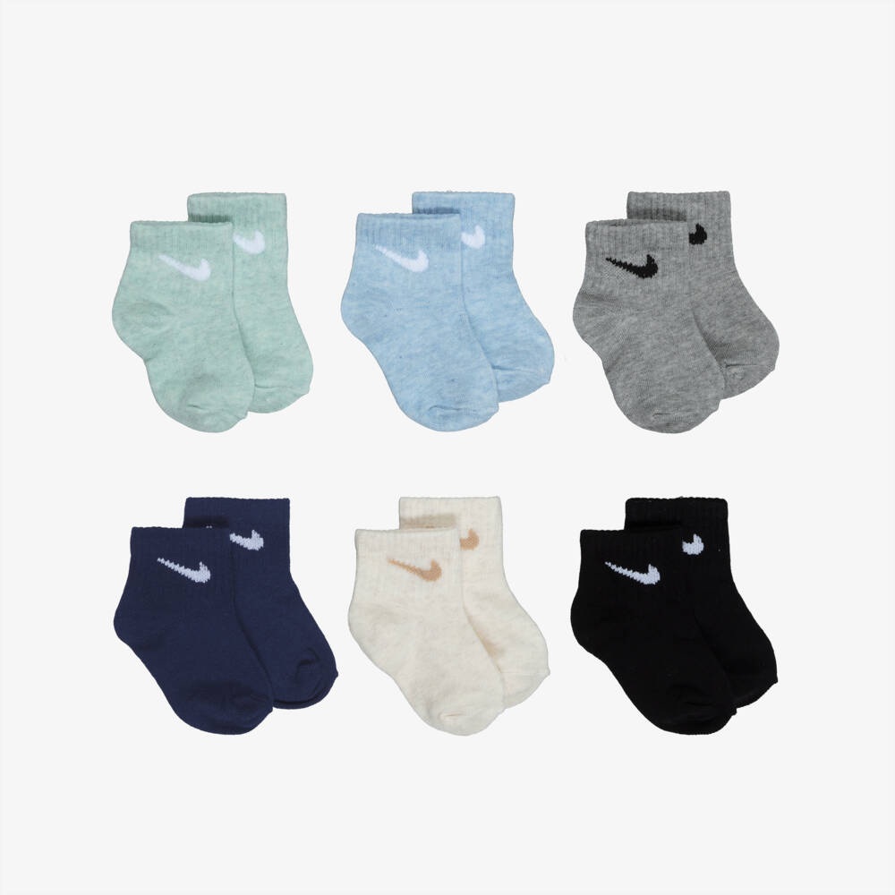 Nike-Blue & Green Ankle Socks with Swoosh Logo (6 Pack) | Childrensalon