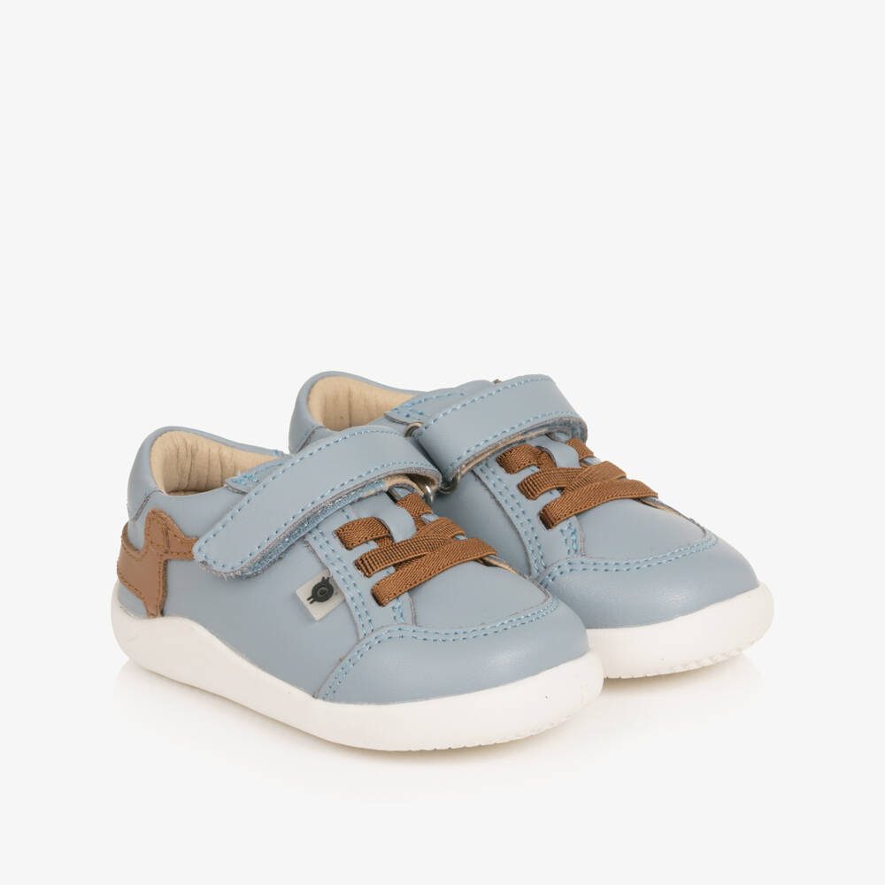 Old Soles-Boys Blue Leather First Walker Dachshund Trainers  | Childrensalon