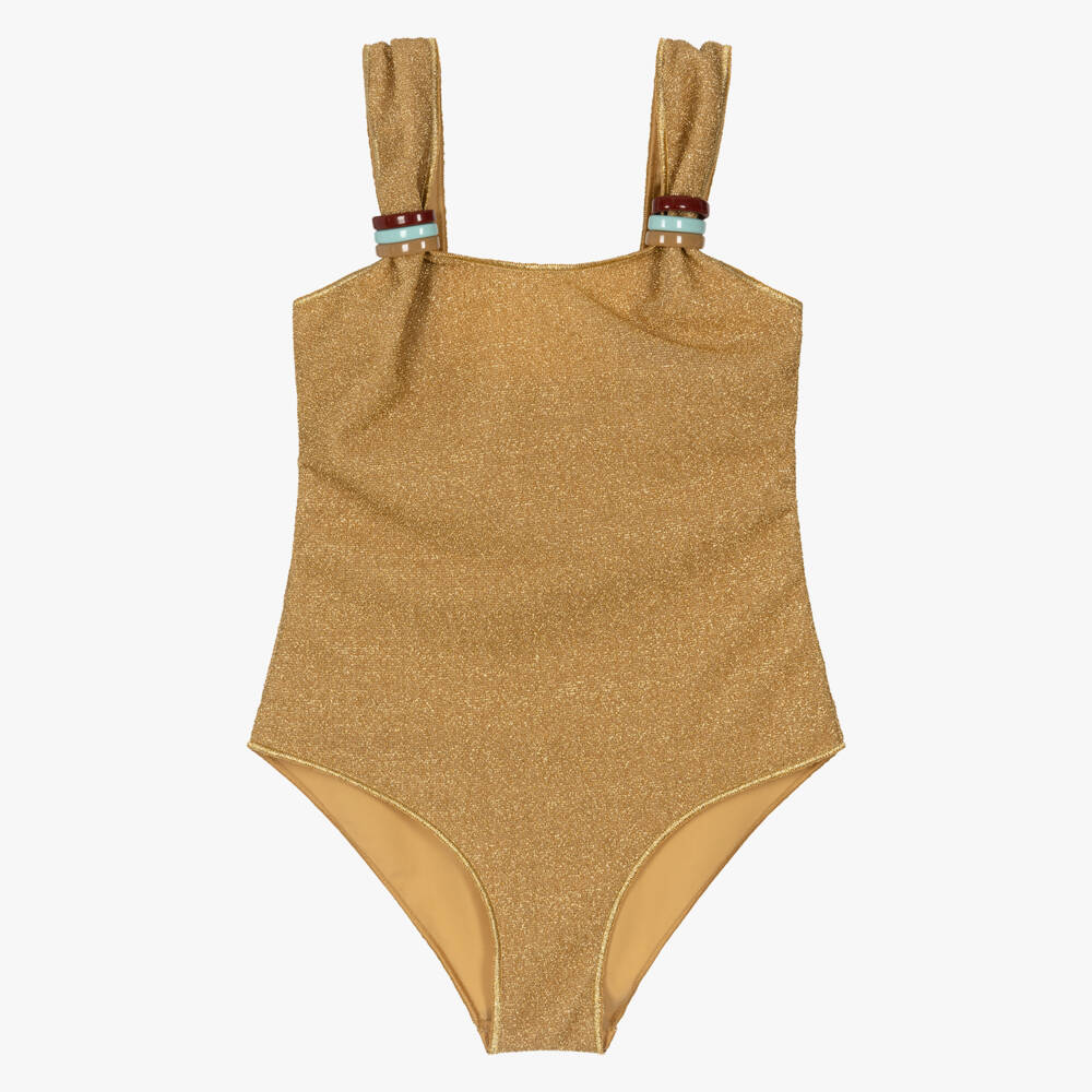 Oséree-Girls Gold Lumiére Swimsuit with Coloured Rings | Childrensalon