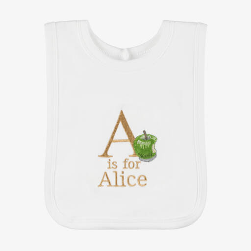 Paint My Dreams-White Embroidered Alphabet Personalised Bib | Childrensalon