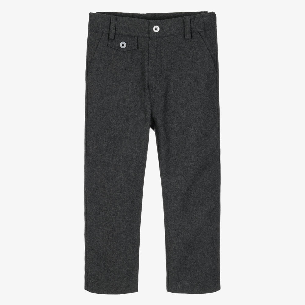 Patachou-Boys Dark Grey Brushed Cotton Trousers with Button Tab | Childrensalon