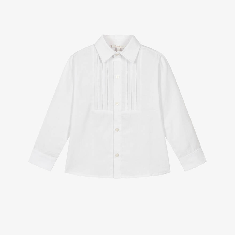 Patachou-Boys White Cotton Long-Sleeve Tuxedo Shirt | Childrensalon