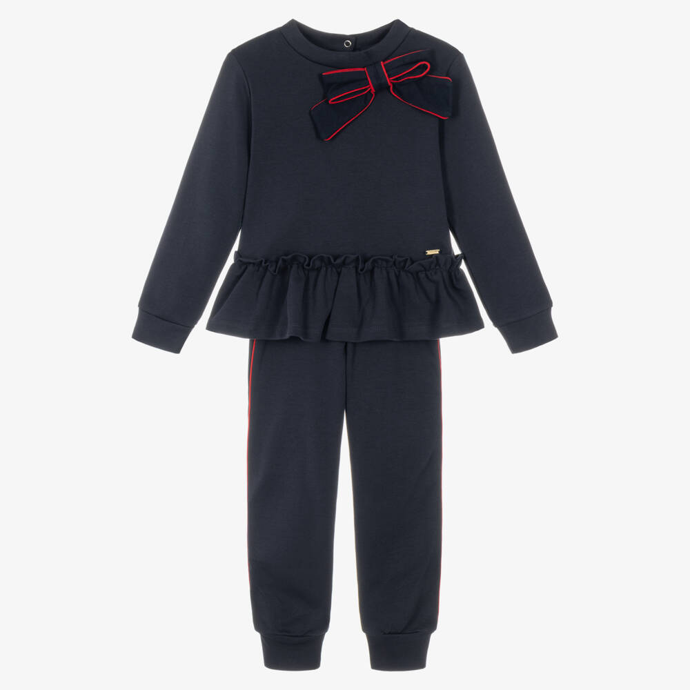 Patachou-Girls Navy Blue Tracksuit with Frilly Hem | Childrensalon