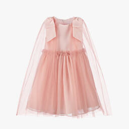 Patachou-Girls Pink Chiffon & Tulle Cape Style Dress | Childrensalon