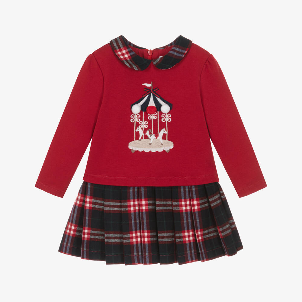 Patachou-Girls Red & Blue Pleated Tartan Dress | Childrensalon
