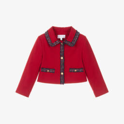 Girls Red Jacket with Blue Tweed Trims