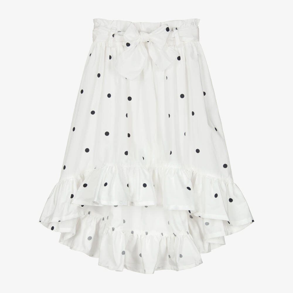 Phi Clothing-Girls White & Black Polka Dot Cotton Skirt | Childrensalon
