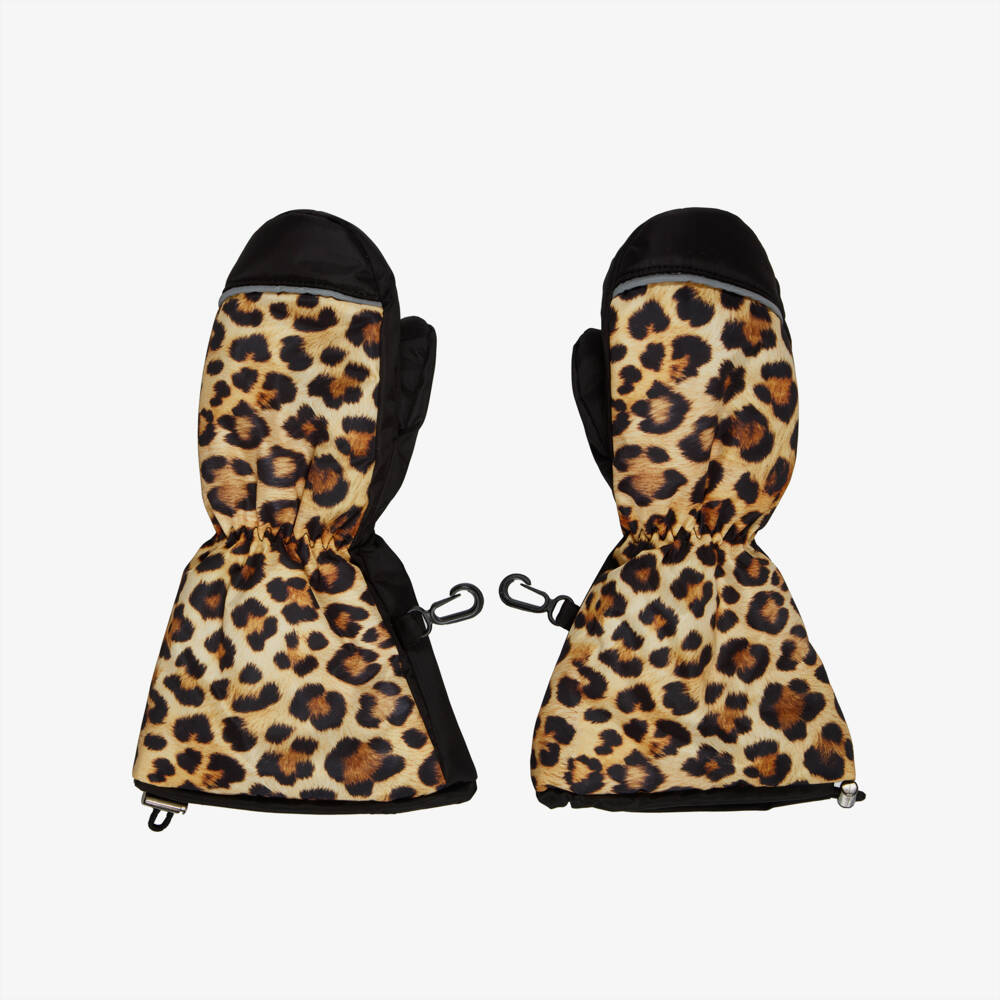 Pilguni-Girls Brown Leopard Print Ski Mittens | Childrensalon